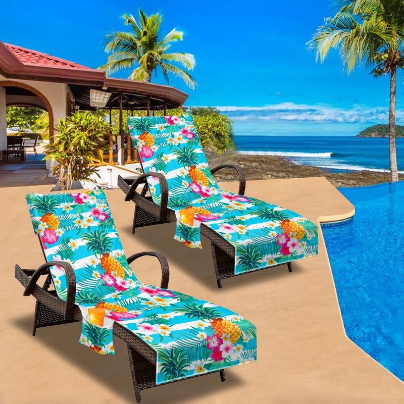 NISDOING Lounge Chair Towel Cover  Beach Chair Cover (Pack of 2)  Pool Lounge Chair Covers for Outdoor Garden  Beach Sun Lounger Hotel Pool Large Size and No Sliding  85"" X 30""  Pineapple - Image 5
